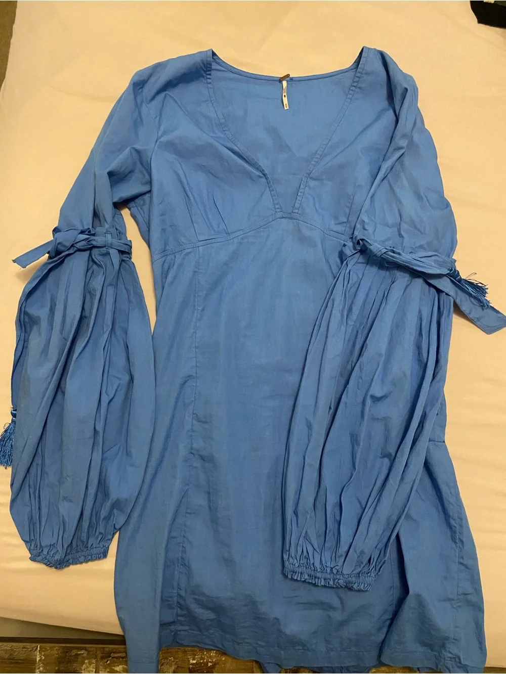 Free People Cornflower Blue V-Neck Long Sleeve Mini Dress